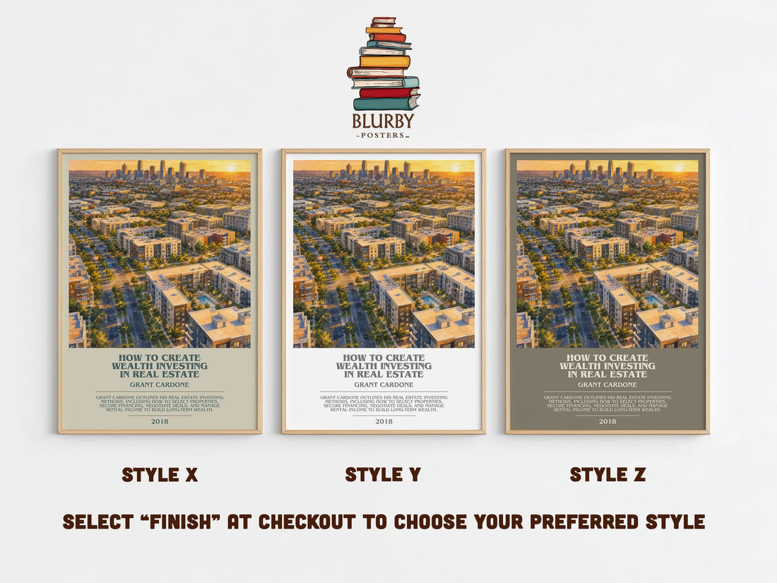 How to Create Wealth Investing in Real Estate bookish print in frame leaning in hallway – non fiction wall art (mockup)