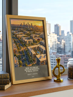 How to Create Wealth Investing in Real Estate book cover print framed by window – literary home decor