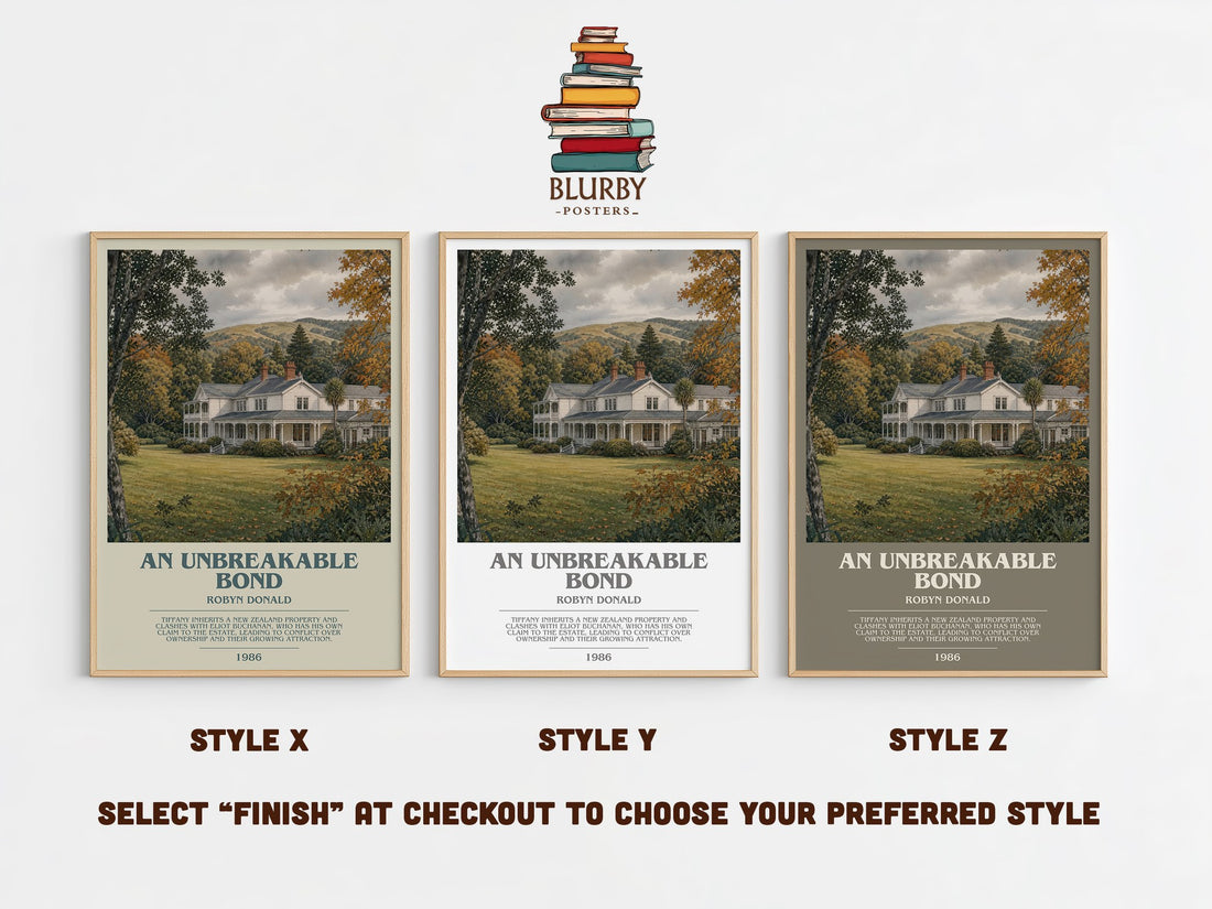 An Unbreakable Bond bookish print in frame leaning in hallway – romance wall art (mockup)
