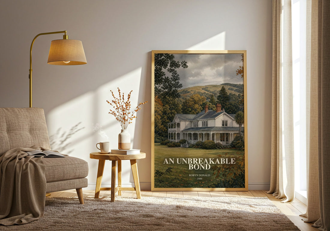 An Unbreakable Bond watercolour print in frame leaning in hallway – romance wall art