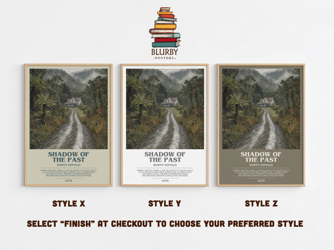 Shadow of the Past bookish print in frame leaning in hallway – romance wall art (mockup)