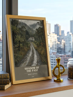 Shadow of the Past book cover print framed by window – literary home decor
