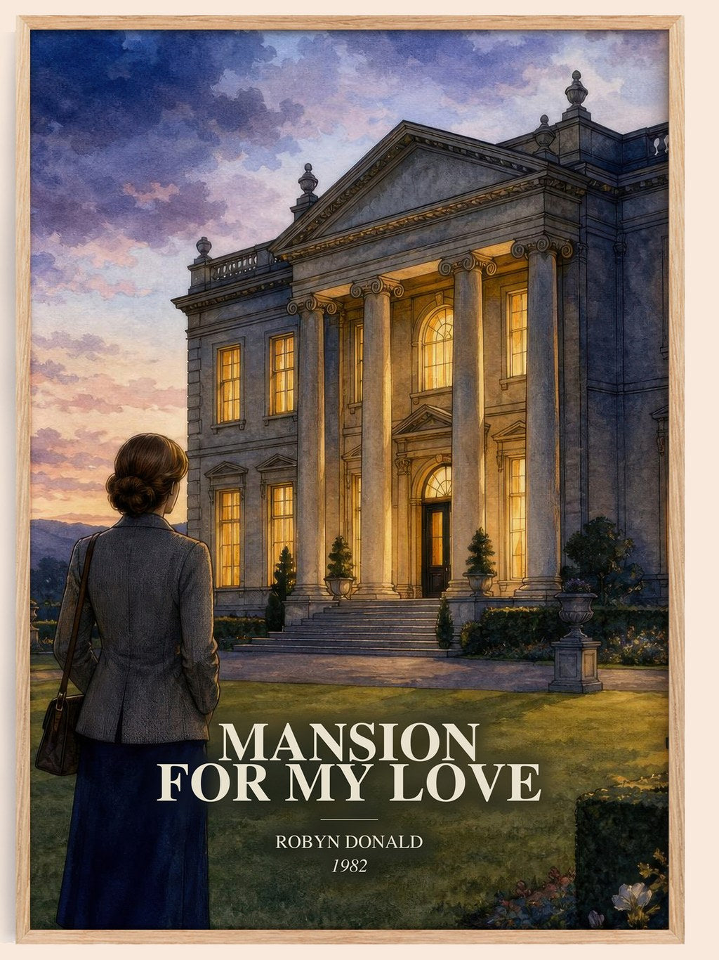 Mansion for My Love watercolour book poster by Robyn Donald – framed literary art print