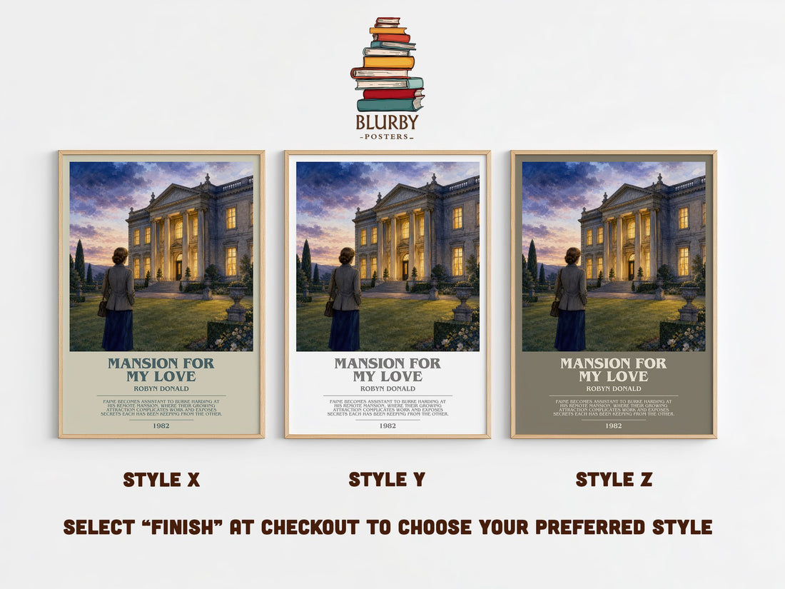Mansion for My Love bookish print in frame leaning in hallway – romance wall art (mockup)
