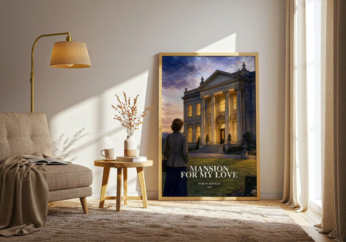 Mansion for My Love watercolour print in frame leaning in hallway – romance wall art