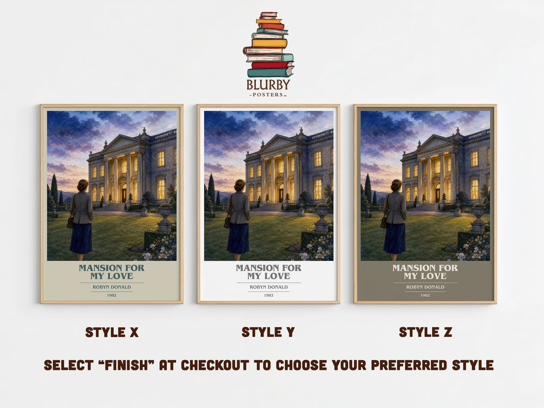 Mansion for My Love book cover print in frame leaning in hallway – romance wall art (mockup)
