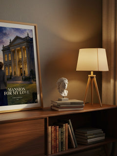 Mansion for My Love watercolour print on bookshelf – Robyn Donald fan gift