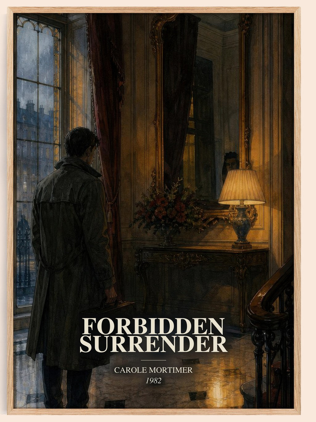 Forbidden Surrender watercolour book poster by Carole Mortimer – framed literary art print