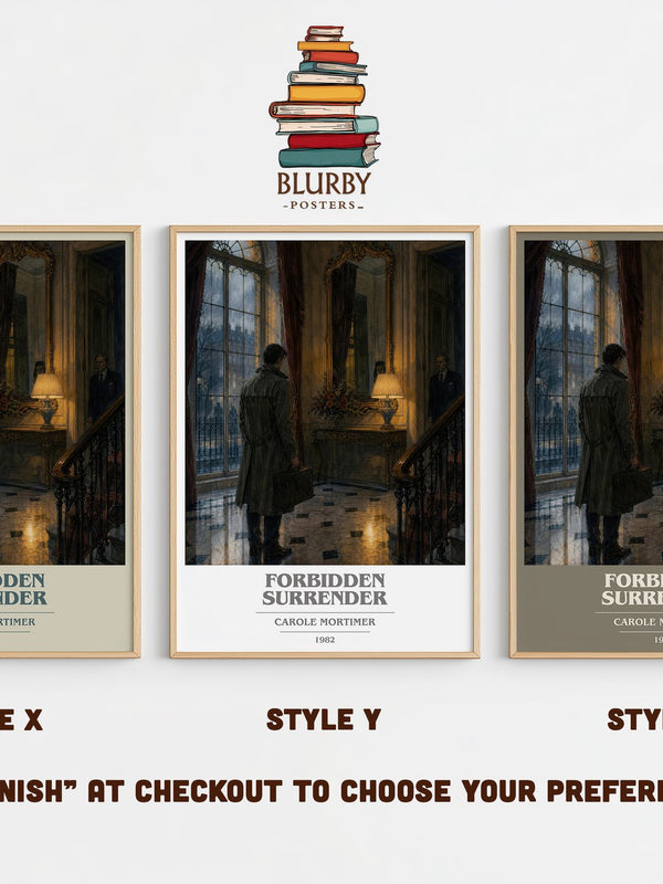 Forbidden Surrender book cover print in frame leaning in hallway – romance wall art