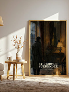 Forbidden Surrender watercolour print in frame leaning in hallway – romance wall art