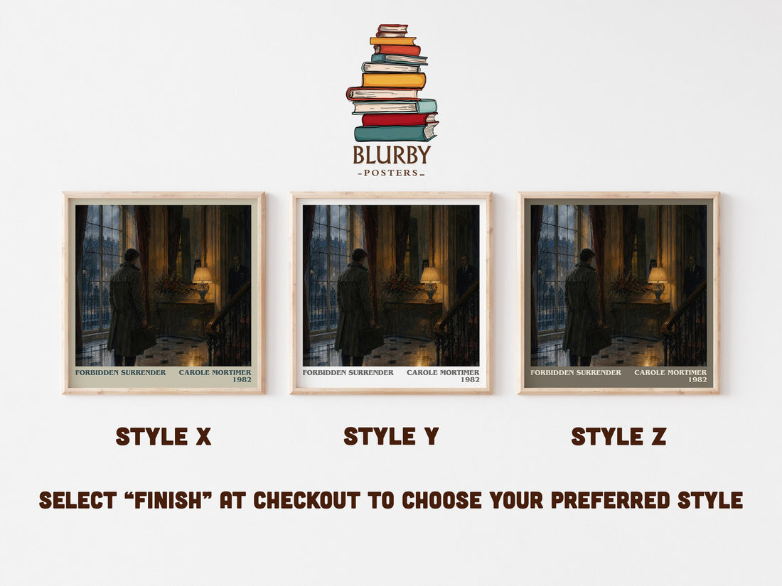 Forbidden Surrender literary print in frame leaning in hallway – romance wall art (mockup)