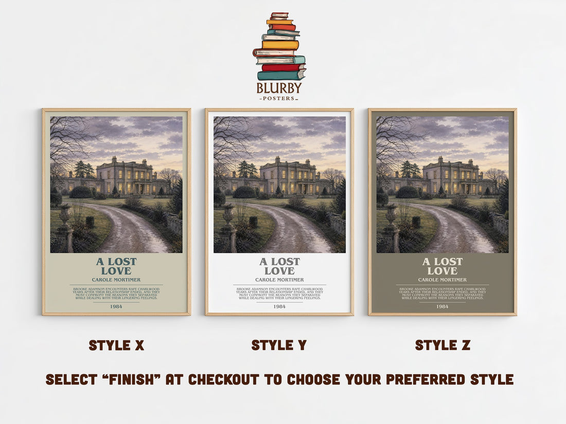 A Lost Love bookish print in frame leaning in hallway – romance wall art (mockup)