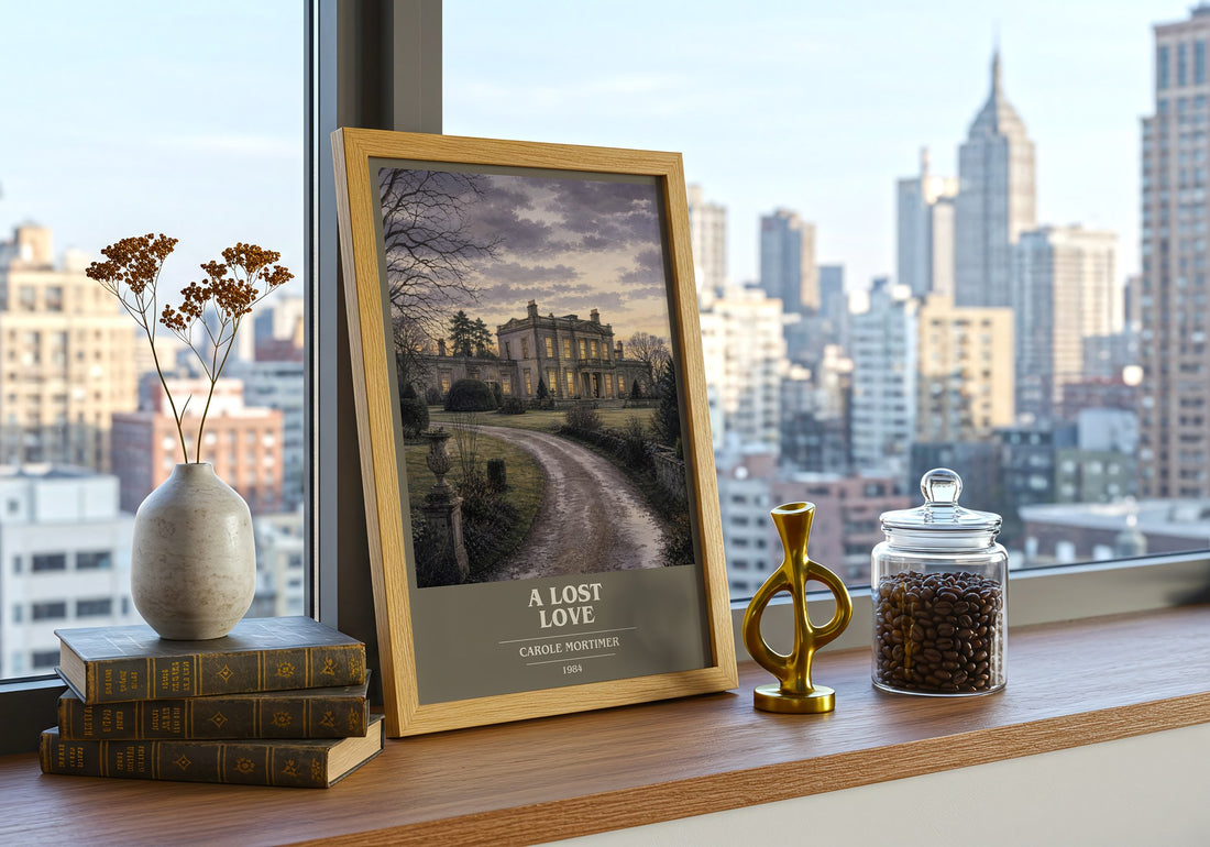 A Lost Love book cover print framed by window – literary home decor