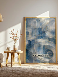 Geometry watercolour print in frame leaning in hallway – non fiction wall art