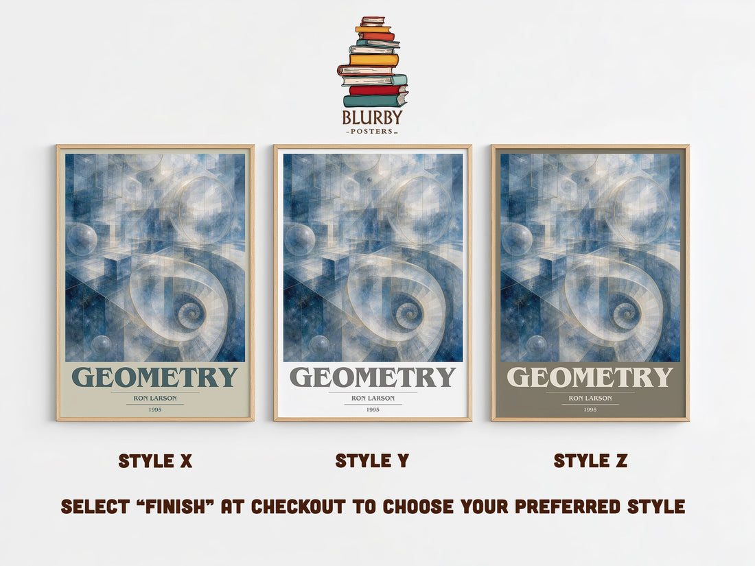 Geometry book cover print in frame leaning in hallway – non fiction wall art (mockup)