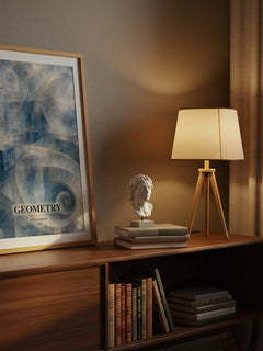 Geometry watercolour print on bookshelf – Ron Larson fan gift