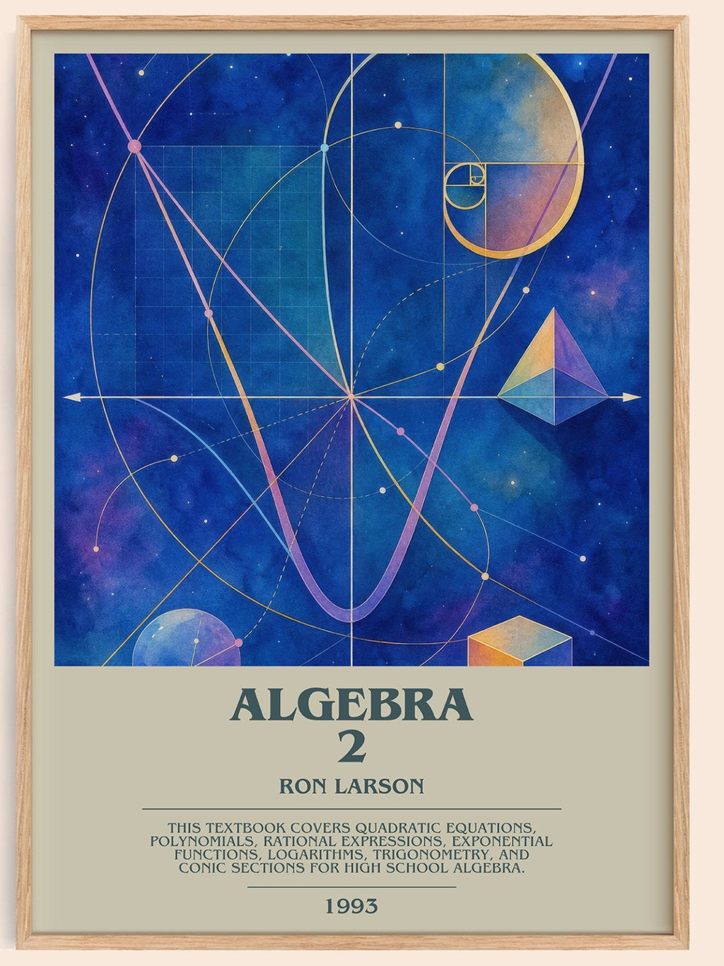 Algebra 2 bookish book poster by Ron Larson – framed literary art print