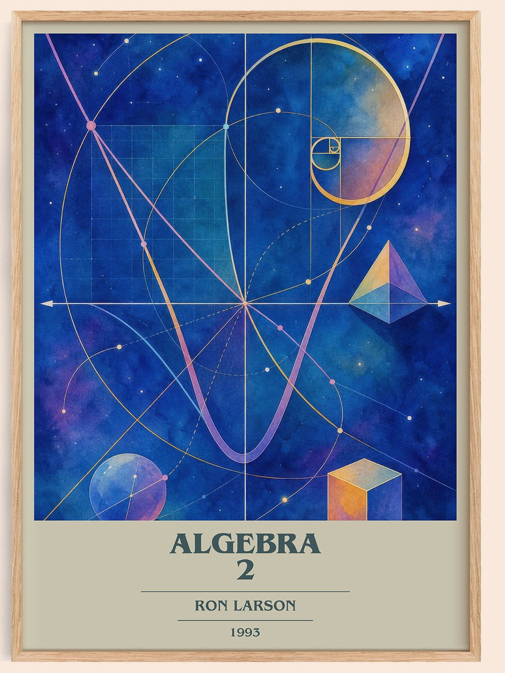 Algebra 2 book cover book poster by Ron Larson – framed literary art print