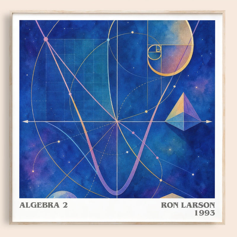 Algebra 2 literary book poster by Ron Larson – framed literary art print