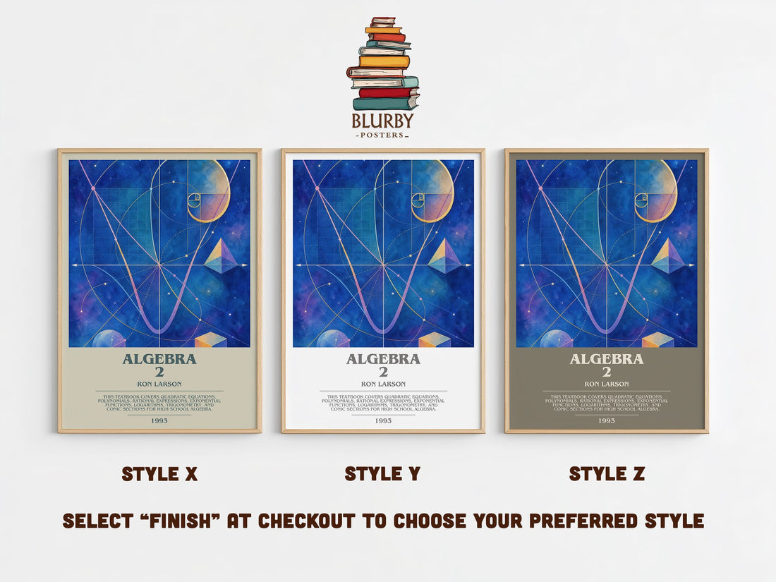 Algebra 2 bookish print in frame leaning in hallway – non fiction wall art (mockup)