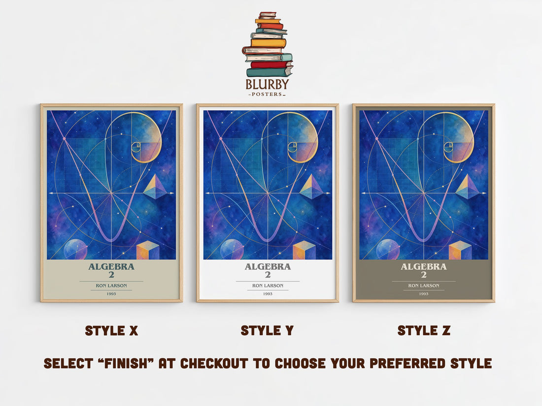Algebra 2 book cover print in frame leaning in hallway – non fiction wall art (mockup)