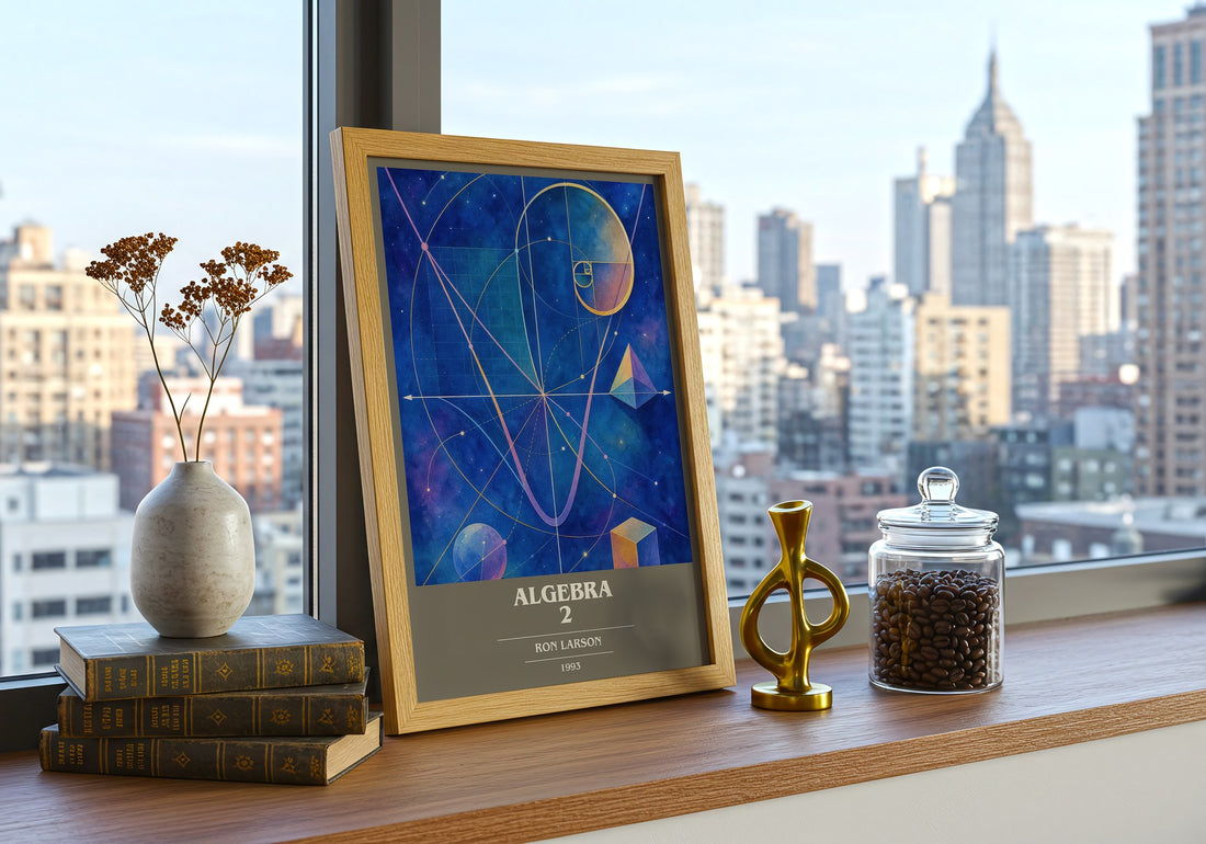 Algebra 2 book cover print framed by window – literary home decor