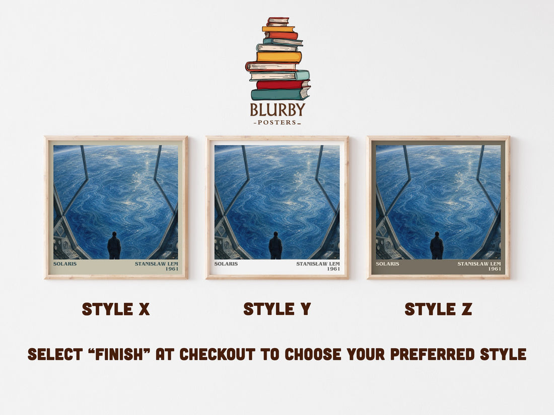 Solaris literary print in frame leaning in hallway – sci fi wall art (mockup)