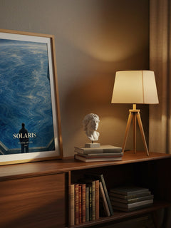 Solaris watercolour print on bookshelf – Stanisław Lem fan gift