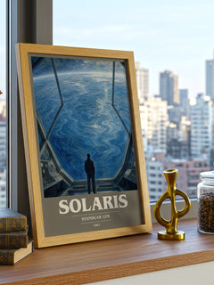 Solaris book cover print framed by window – literary home decor