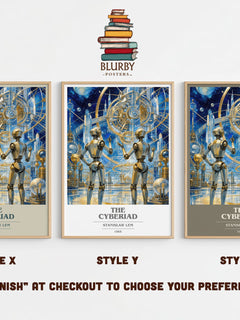 The Cyberiad book cover print in frame leaning in hallway – sci fi wall art