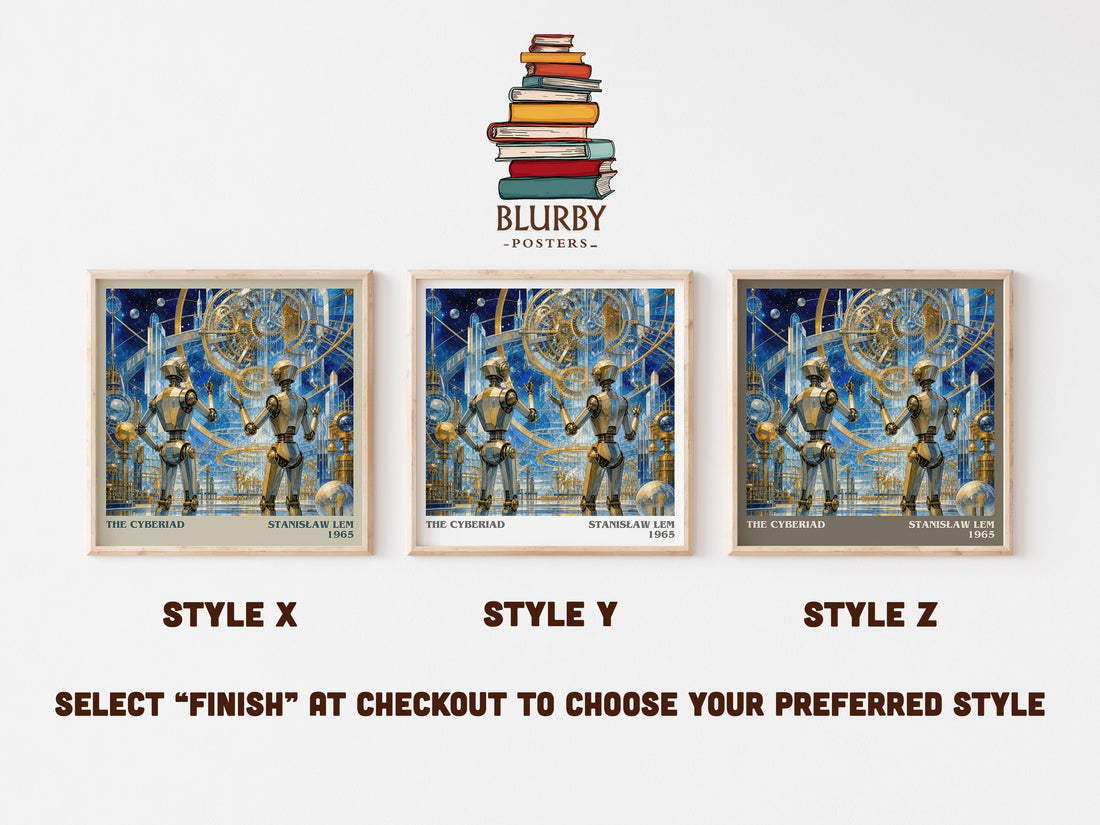 The Cyberiad literary print in frame leaning in hallway – sci fi wall art (mockup)