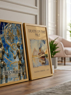 The Cyberiad watercolour print framed by window – literary home decor