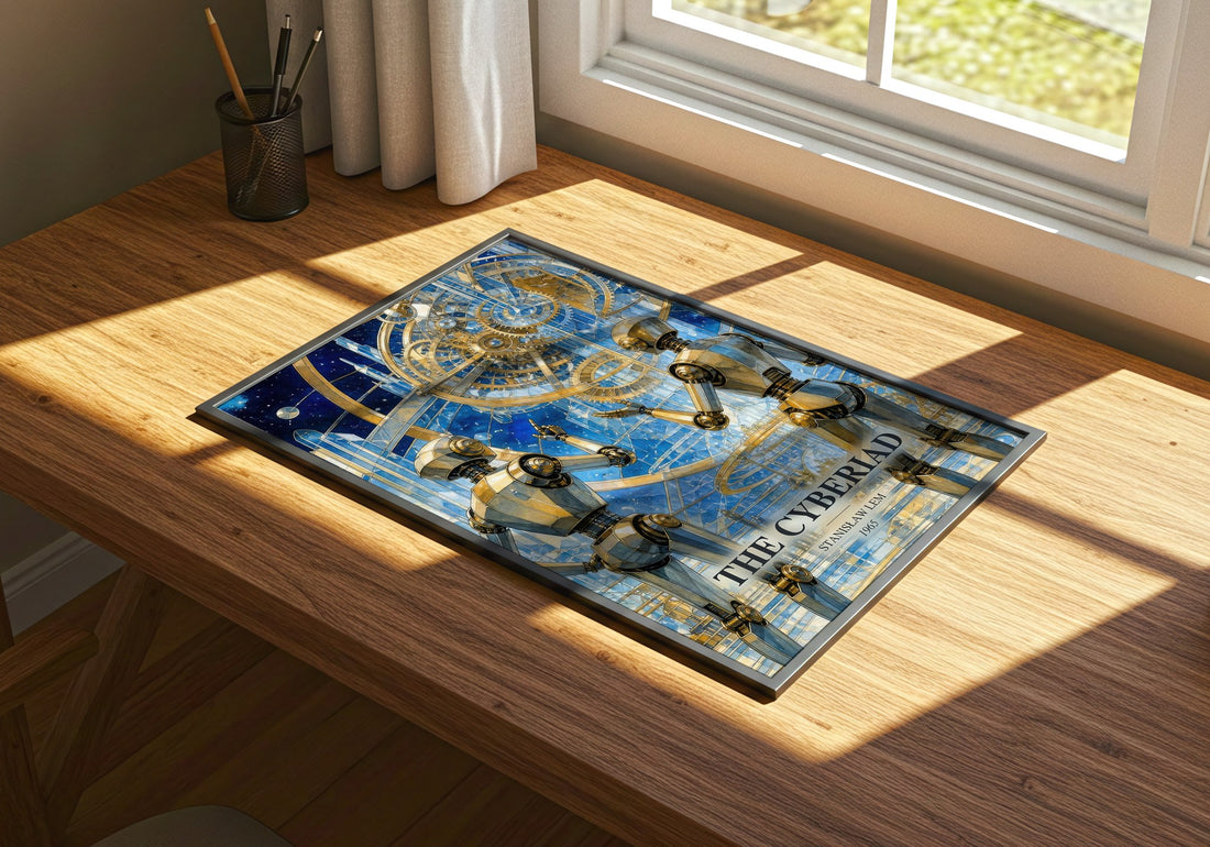 The Cyberiad watercolour book poster framed on wall – sci fi wall art