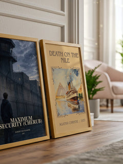 Maximum Security (CHERUB) watercolour print framed by window – literary home decor
