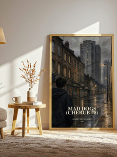 Mad Dogs (CHERUB #8) watercolour print in frame leaning in hallway – young adult wall art