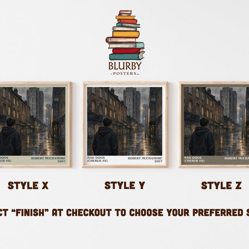 Mad Dogs (CHERUB #8) literary print in frame leaning in hallway – young adult wall art