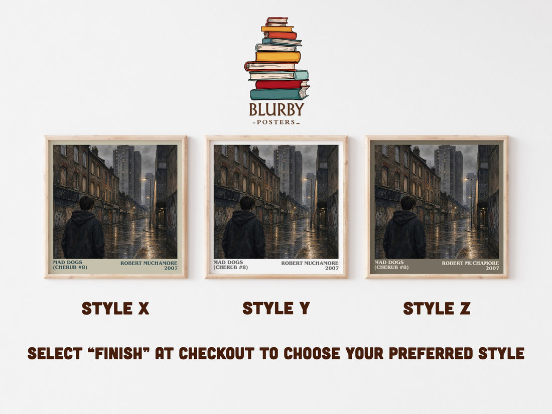 Mad Dogs (CHERUB #8) literary print in frame leaning in hallway – young adult wall art (mockup)