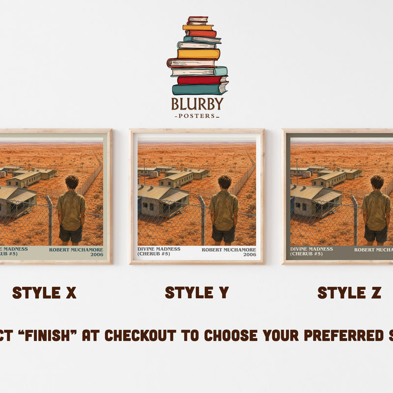 Divine Madness (CHERUB #5) literary print in frame leaning in hallway – young adult wall art