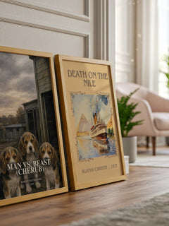 Man vs. Beast (Cherub) watercolour print framed by window – literary home decor