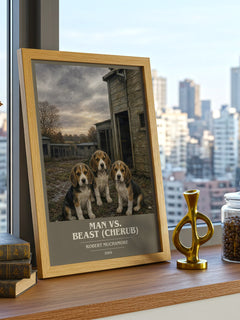Man vs. Beast (Cherub) book cover print framed by window – literary home decor