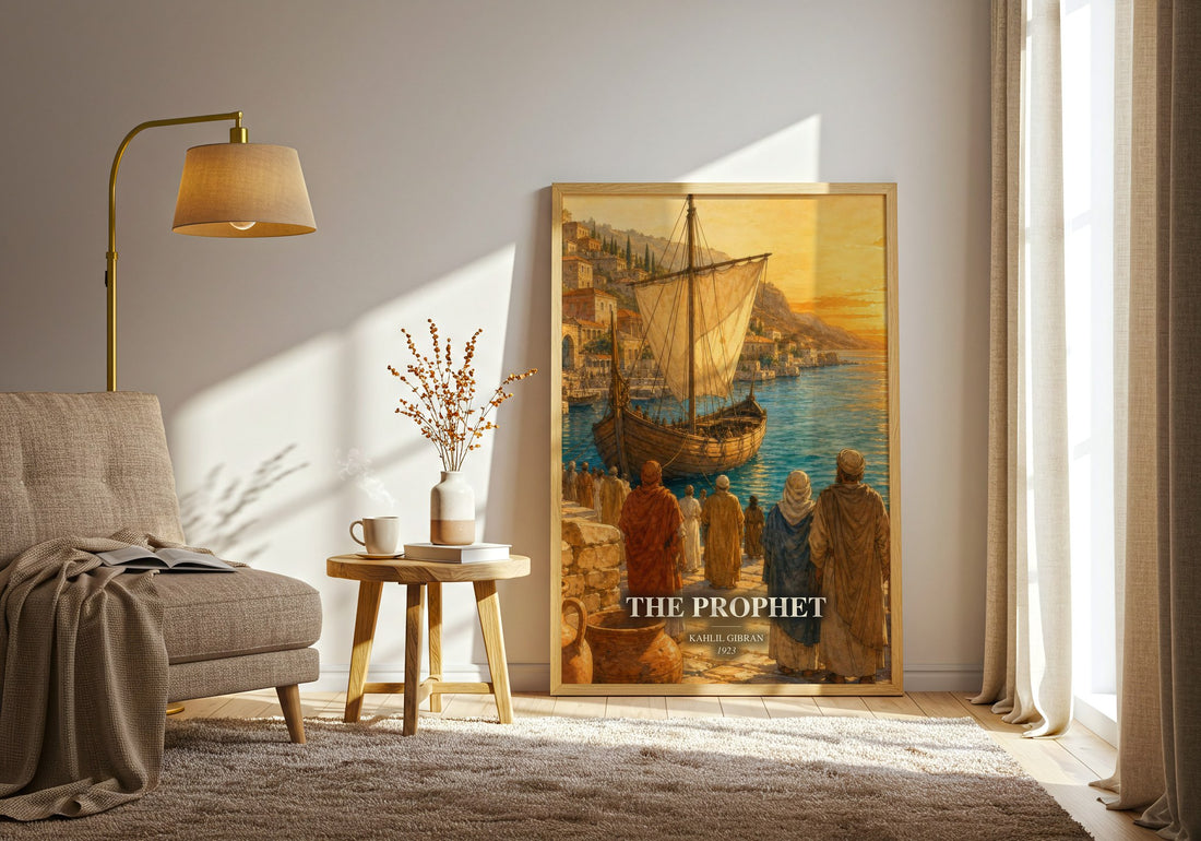 The Prophet watercolour print in frame leaning in hallway – poetry wall art