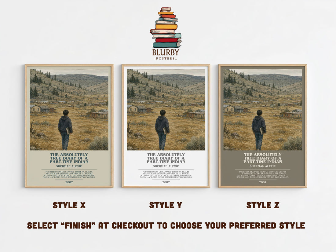 The Absolutely True Diary of a Part-Time Indian bookish print in frame leaning in hallway – young adult wall art (mockup)
