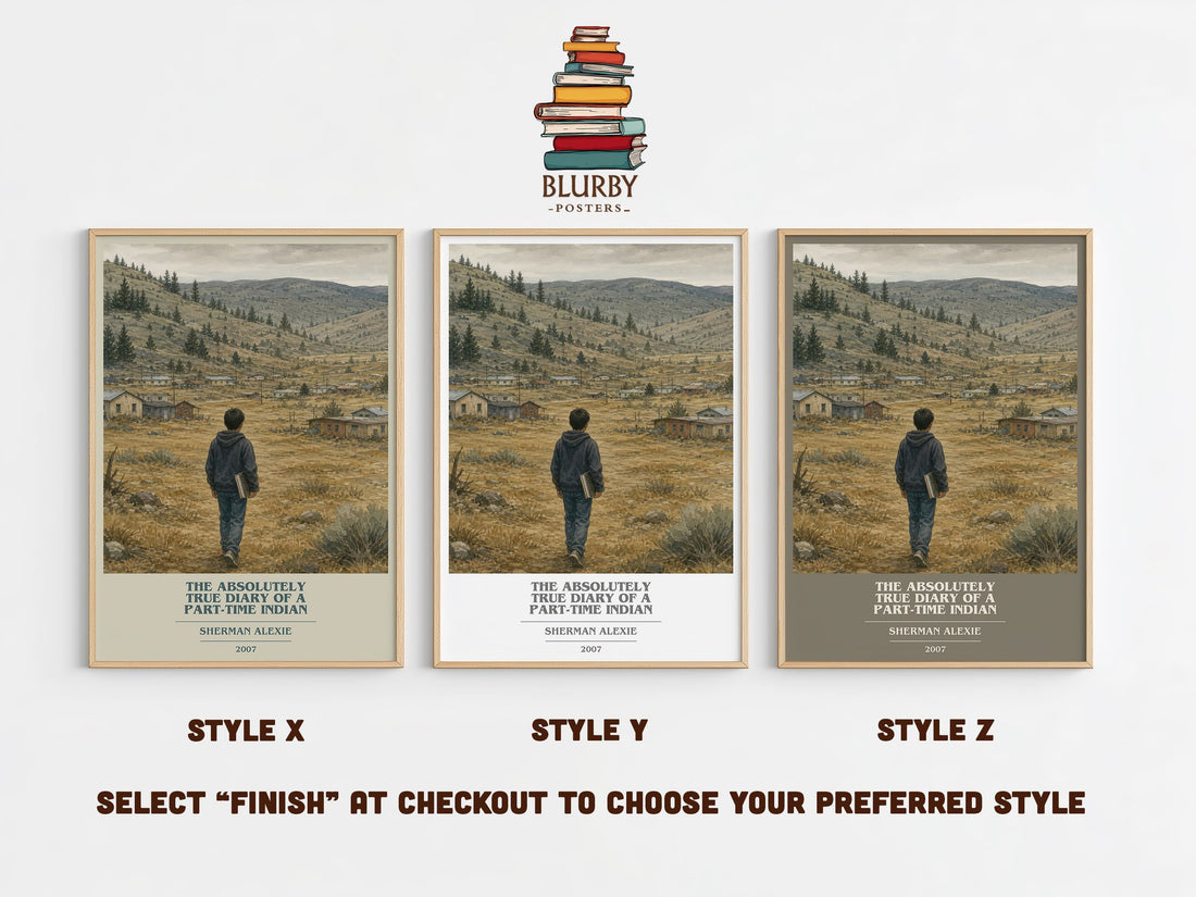The Absolutely True Diary of a Part-Time Indian book cover print in frame leaning in hallway – young adult wall art (mockup)