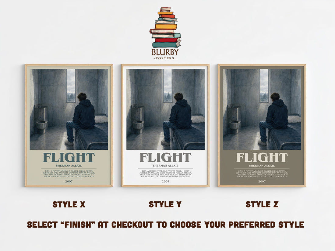 Flight bookish print in frame leaning in hallway – contemporary fiction wall art (mockup)