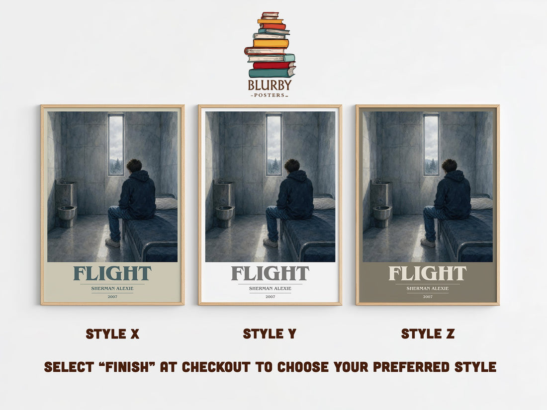 Flight book cover print in frame leaning in hallway – contemporary fiction wall art (mockup)