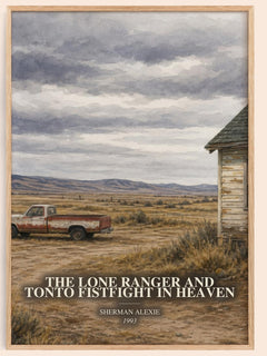 The Lone Ranger and Tonto fistfight in heaven watercolour book poster by Sherman Alexie – framed literary art print