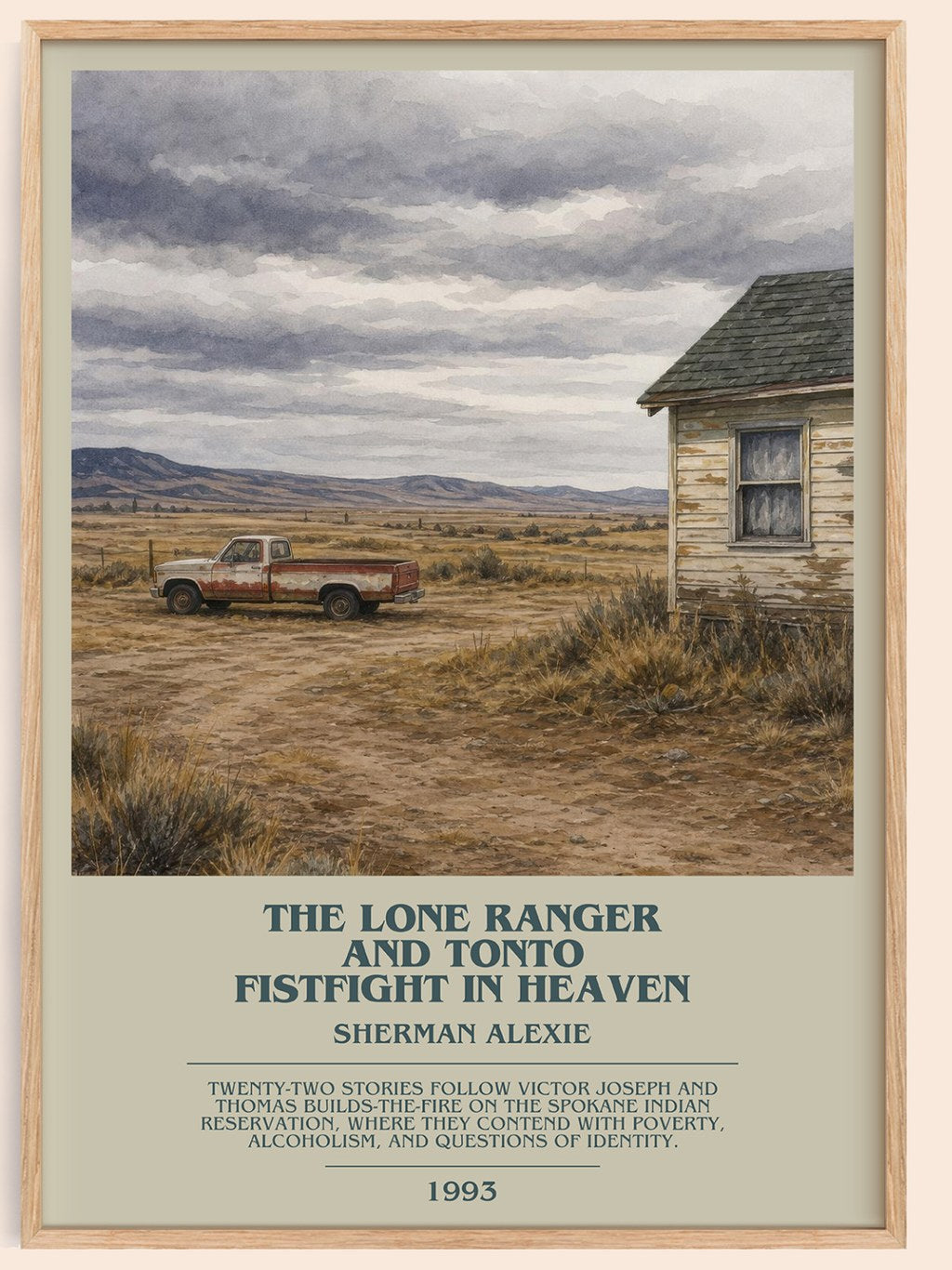 The Lone Ranger and Tonto fistfight in heaven bookish book poster by Sherman Alexie – framed literary art print