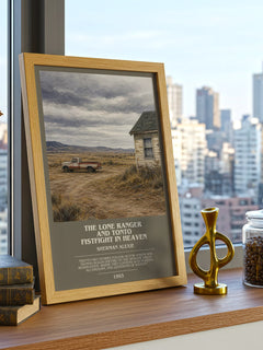 The Lone Ranger and Tonto fistfight in heaven bookish print framed by window – literary home decor