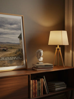 The Lone Ranger and Tonto fistfight in heaven watercolour print on bookshelf – Sherman Alexie fan gift