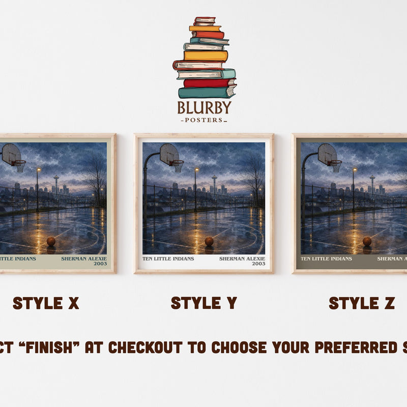 Ten Little Indians literary print in frame leaning in hallway – contemporary fiction wall art